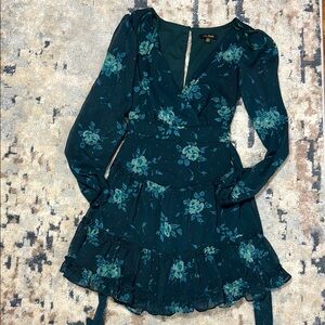 Beautiful dark green dress with flowers